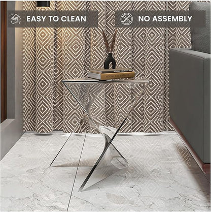 LeisureMod 15.75" Stackable Weather-Resistant Plastic Triangular Side Table - Accent End Table for Indoor & Outdoor Use (Clear, Set of 2)
