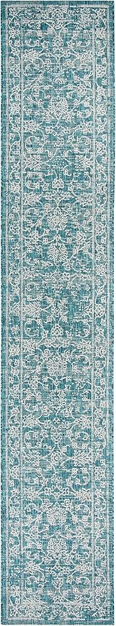 SAFAVIEH Washable Rug Outdoor Courtyard Collection - 2'3" x 6'7" Runner, Turquoise, Non-Shedding & Easy Cleaning, Ideal for Patio, Entryway, Mudroom, Hallway, Kitchen (CY8680-37221)