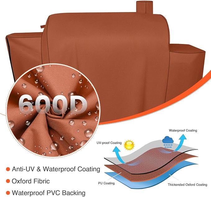 Grill Cover for Pit Boss Pro Series Triple-Function Combo Grill PB1100PSC1 PB1100PSC2 Sportsman PB1230 Wood Pellet/Gas Combo 1230 PB1230SP PB1230G, PB 67364-600D Fade Resistant Grill Cover, Brown