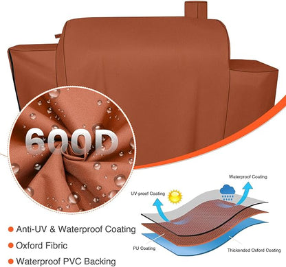 Grill Cover for Pit Boss Pro Series Triple-Function Combo Grill PB1100PSC1 PB1100PSC2 Sportsman PB1230 Wood Pellet/Gas Combo 1230 PB1230SP PB1230G, PB 67364-600D Fade Resistant Grill Cover, Brown