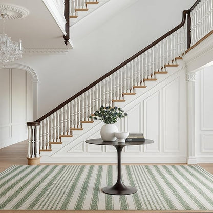 Dash & Albert Xaren Green Machine Washable Rug, 3 X 5 Feet, Green/Grey Stripe Pattern