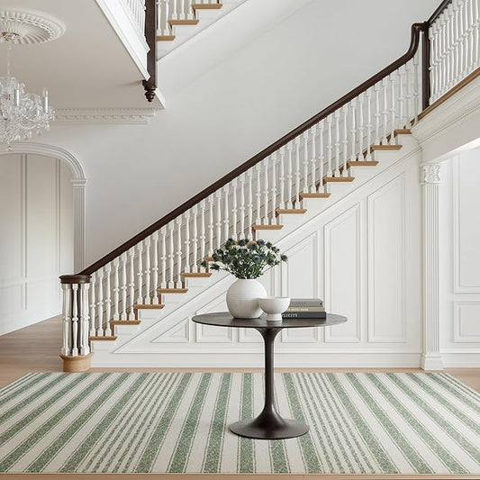 Dash & Albert Xaren Green Machine Washable Rug, 5 X 8 Feet, Green/Grey Stripe Pattern
