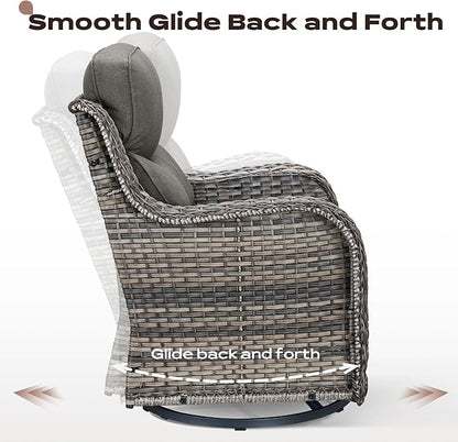 Rilyson Outdoor Patio Swivel Rocker Chairs Set of 2, Waterproof Wicker, High Back, Deep Seating, Wide Armrest, Upgraded 6 inch Thick Cushions, Side Table, Ideal for Deck Porch Yard, Mixed Grey-Grey