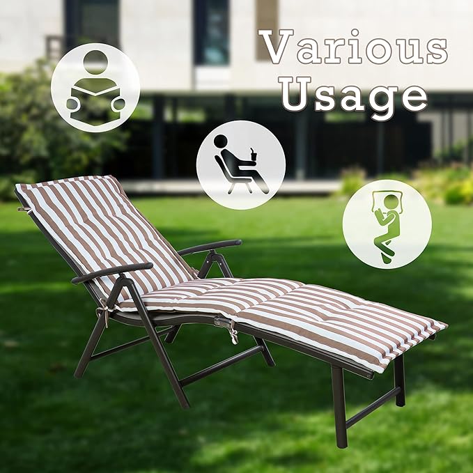 Kozyard Cozy Aluminum Reclining Lounge Chair - Perfect for Beach, Yard, Pool, and Patio Outdoor Chaise Lounge with Drink Holder, Weather Free Adjustable Assemble Free (Beige with Beige Strip Cushion)