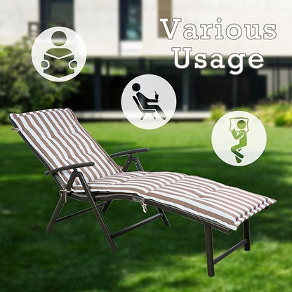 Kozyard Cozy Aluminum Reclining Lounge Chair - Perfect for Beach, Yard, Pool, and Patio Outdoor Chaise Lounge with Drink Holder, Weather Free Adjustable Assemble Free (Beige with Beige Strip Cushion)