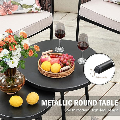 Patio Furniture Set, 3-Piece Wider Outdoor Metal Seating Sofa with High Back, Coffee Ta ble, All Weather Rattan Conversation for Garden,Backyard, Poolside-Beige