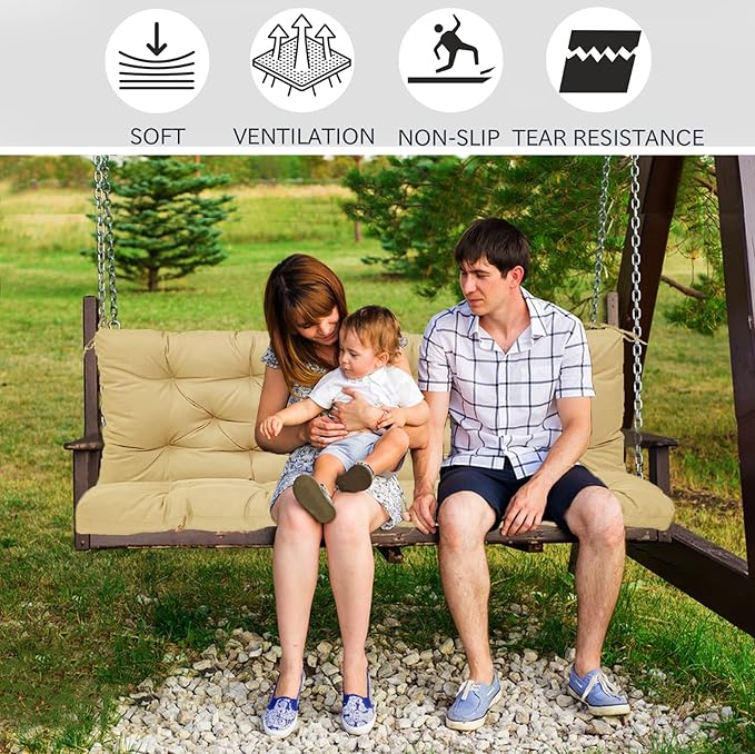 Replacement Cushions for Swing, Swing Cushions 3 Seater Replacement, Waterproof Thicken Washable Pad Cushion for Outdoor Indoor Furniture Swing Patio (Light Yellow, 40x60 inch)
