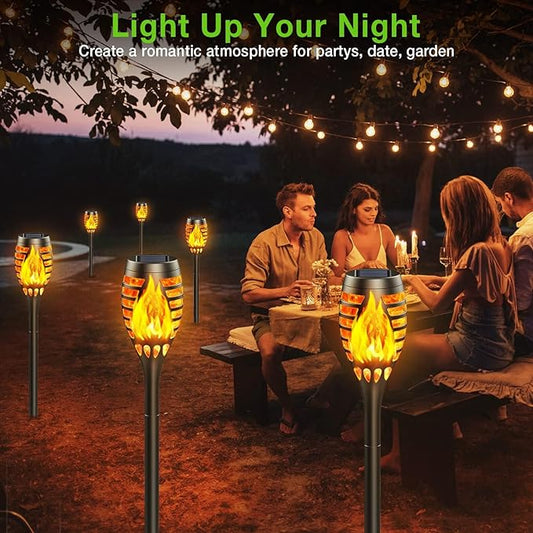 Solar Lights Outdoor: 10 Pack Solar Torch Lights Outdoor Flickering Flame for Halloween Decorations Outdoor - Waterproof Solar Garden Lights - Torches Flame Light for Yard Patio Pathway Lawn Decor