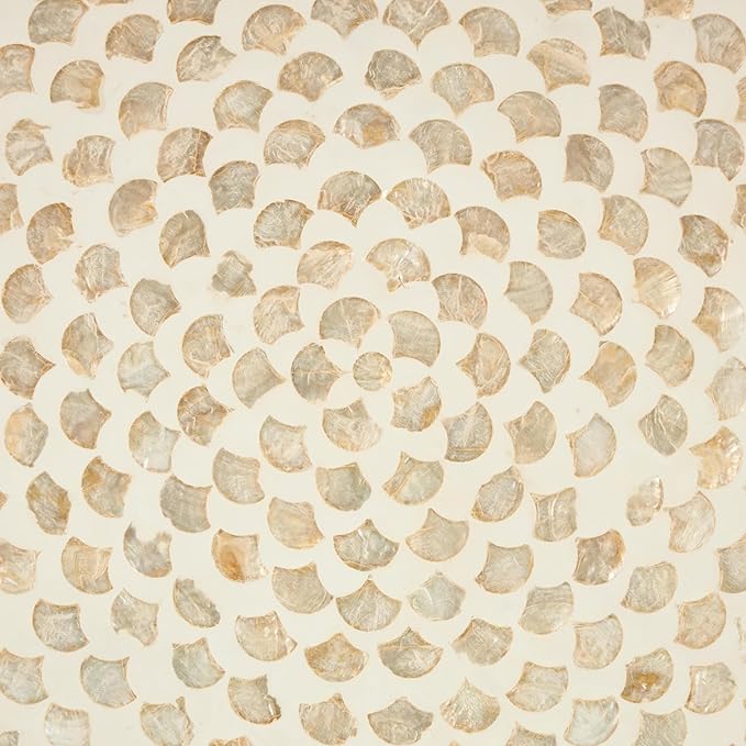 Deco 79 Mother of Pearl Shell Geometric Home Wall Decor Round Disc Wall Sculpture with Black Frame, Wall Art 27" x 3" x 27", Cream