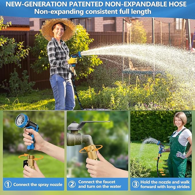 100 FT Non-Expandable Garden Hose, 2026 New Upgraded Flexible Water Hose, Ultra Lightweight Non-Expanding hoses with 10 Function Sprayer, Leak proof, Pressure Resistant for Yard, Outdoor