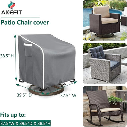 AKEfit Outdoor Swivel Lounge Chair Cover 2 Pack,Heavy Duty Waterproof Patio Chair Covers for All-Weather Protection Outdoor Lawn Furniture,Grey-37.5Wx39.5Dx38.5H inches