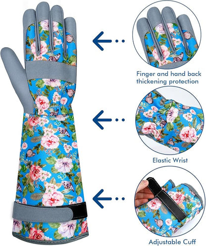 Long Gardening Gloves for Women Thorn Proof Leather Garden Gloves Breathable Working Gloves for Women Yard Outdoor