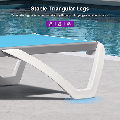 PURPLE LEAF Patio Chaise Lounge Chair Set Outside Aluminum Plastic Stackable Tanning Chairs with Side Table for Pool Sunbathing Beach Deck Outdoor Lounger, Turquoise Blue
