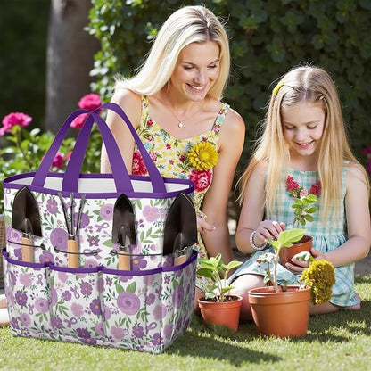 Daisy Flowers Garden Tool Bag - Waterproof Garden Tote with 8 Pockets, Large Storage Home Organizer Gardening Tool Oxford Bag for Garden Tools Kits Holder, Ideal Outdoor Gardening Gift for Women & Men