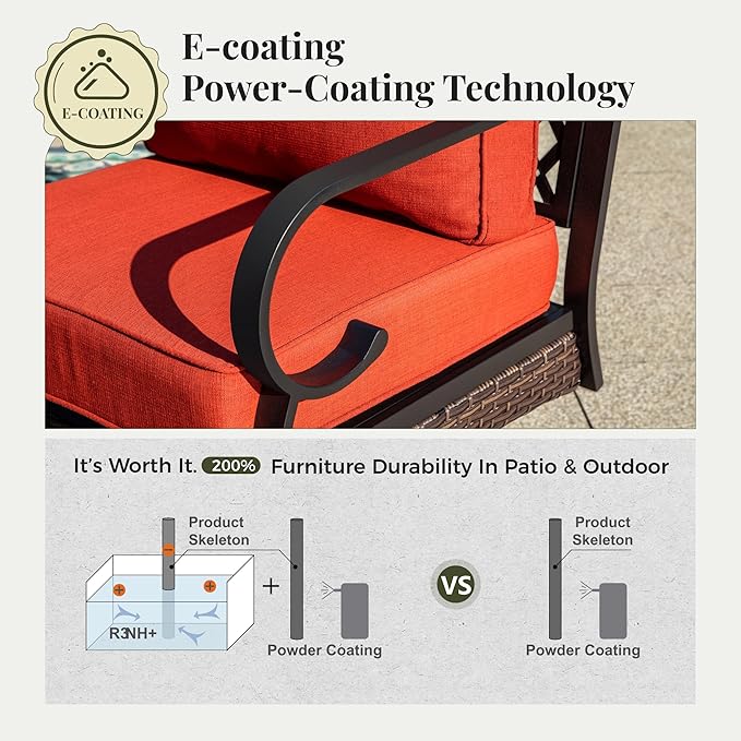 Patio Furniture Set with Firepit Table, Black Frame Outdoor Conversation Set with 2 x Fixed Chairs, 1 x 3-Seat Sofa for Lawn Garden Backyard, Red