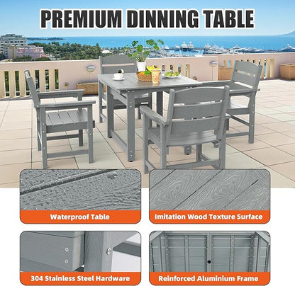 35" Outdoor Dining Table with Umbrella Hole, HIPS All-Weather Square Patio Table for Outdoor/Indoor Use, Grey