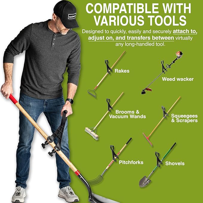 Universal Handle Attachment for Weedeater, String Trimmer, Shovel, Rake & More | Versatile Ergonomic Back Saving Attachment for All Gardening Tools | Made in the USA | 2 Pack