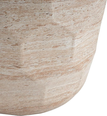 Christopher Knight Home Jaym 18.25" H Indoor Outdoor Accent Side Table, Patio Decorative End Table, Polygon Lightweight Concrete Garden Stool for Patio Balcony & Garden Decor, Travertine