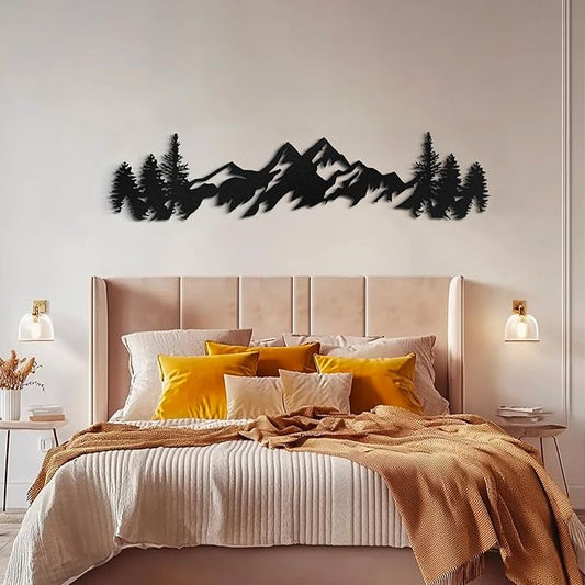 Metal Mountain Wall Art - 42 Inch Long, Mountain Wall Decor for Living Room, Bedroom