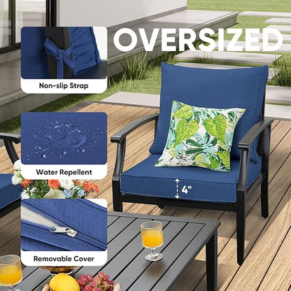 4 Pieces Patio Furniture Set w/loveseat,Coffe Table,Outdoor Conversation Metal Sofa with High Back and Thick Cushion,for Backyard,Garden,Navy