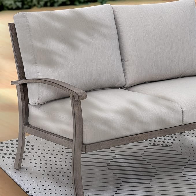 HAPPATIO 6 Piece Aluminum Patio Furniture Set, Outdoor Swivel Armchairs with Ottomans and Loveseat, All-Weather Outdoor Sectional Sofa with Comfortable Cushions and Coffee Table(Gray)