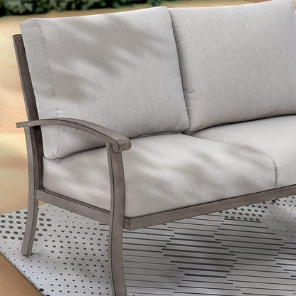 HAPPATIO 6 Piece Aluminum Patio Furniture Set, Outdoor Armchairs with Ottomans and Loveseat, Outdoor Sectional Sofa with Comfortable Cushions and Coffee Table(Gray)