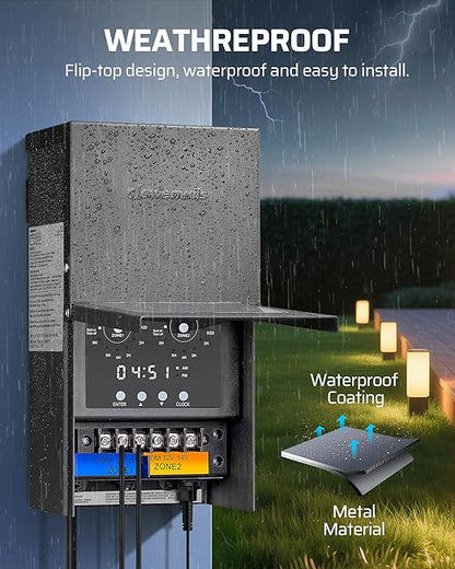 DEWENWILS 300W Low Voltage Landscape Transformer with 2 Zones & 5 Modes, Landscape Transformer 120V to 12V/14V, Outdoor Landscape Lighting Transformer with Photocell Sensor & Timer, Weatherproof