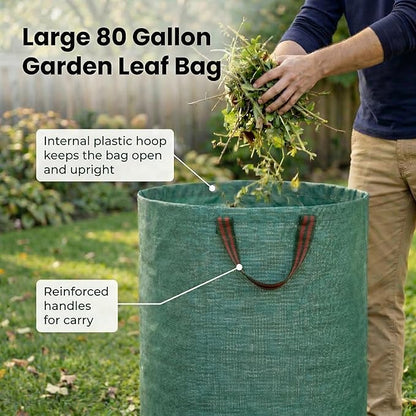 Gardzen 3-Pack 80 Gallon Yard Waste Bags, Reusable Heavy Duty Collapsible Garden Leaf Bags with Plastic Ring, Stand-Up Yard Waste Bin for Leaves, Lawn Debris & Grass Clippings