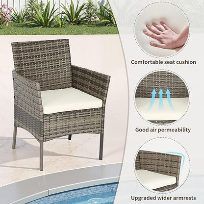 FDW Outdoor Patio Furniture Set Wicker Patio Set PE Rattan Furniture Bistro Set for Outdoor Indoor Use with Loveseats Coffee Table, Khaki Cushions, 4 Pieces