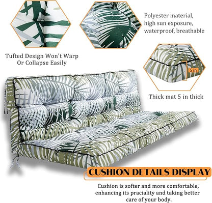 Swing Replacement Seat Cushions, 2-3 Seater Bench Cushions for Outdoor Furnitur with Backrest, Garden Recliner Seat Cushions Waterproof Sofa Pads (Green Leaves, 55x40in)