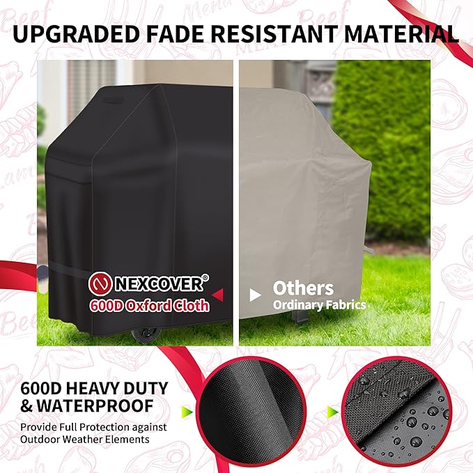600D Grill Cover for Outdoor Grill – NEXCOVER 58 Inch Heavy Duty Waterproof BBQ Cover for Weber Genesis II, II LX 300 Series & Genesis 300 Series Gas Grills, Fade Resistant, Black