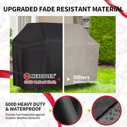 600D Grill Cover for Outdoor Grill – NEXCOVER 58 Inch Heavy Duty Waterproof BBQ Cover for Weber Genesis II, II LX 300 Series & Genesis 300 Series Gas Grills, Fade Resistant, Black