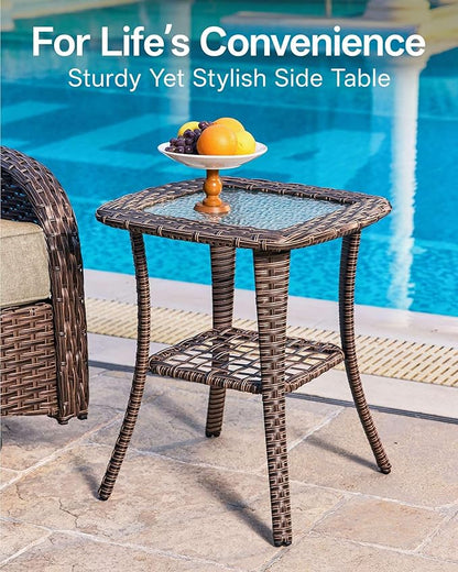 3-Piece Patio Furniture Set with 6-Inch Thick Cushions, High Back Outdoor Arm Chairs and Table, All-Weather Conversation Set for Porch, Deck, Balcony, Yard in Beige