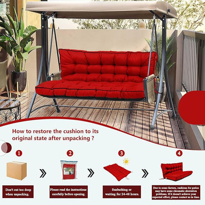2/3 Seater Swing Replacement Cushion, Waterproof Porch Swing Cushions with Backrest, Thickened Bench Cushions for Outdoor Furniture, for Outdoor Patio Swing (Red, 55 * 40in)