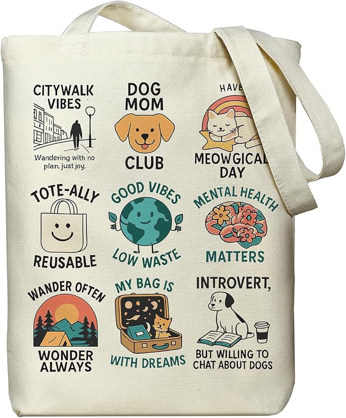itgowisa Canvas Tote Bag for Women, Tote Bag with Zipper Inner Pocket, Zippered Canvas Bag for Shopping Work Grocery Everyday