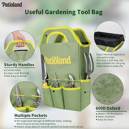 10-Piece Garden Tool Set, Green Gardening Hand Tools Kit with Non-Slip Handles, Heavy Duty Rust-Proof Aluminum Tools, Organizer Tote Bag & Gardening Gloves, Ideal Gardening Gifts for Men and Women