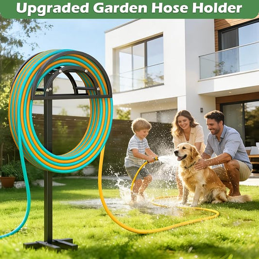 OLV Garden Hose Holder, Heavy Duty Freestanding Outdoor Water Hose Holder Stand Holds 150-ft Hoses, Detachable Metal Garden Storage Hanger Rack Organizer for Outside Yard Lawn Farm