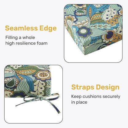 UNIKOME Outdoor Chair Cushions Pack of 4, Water Resistant Patio Cushions with Ties, High Density Sponge Filling Square Corner Seat Cushions for Outdoor Furniture, 19"*19"*3", Sun Flower