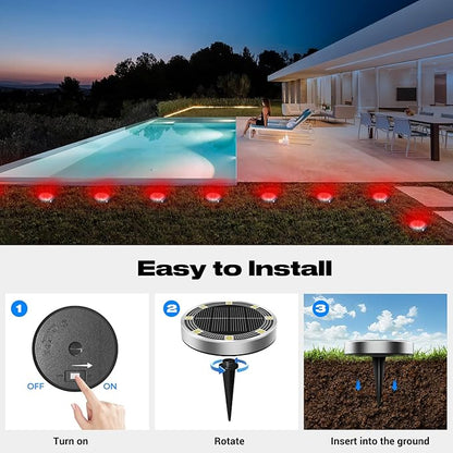 Peasur Mini Solar Ground Lights Outdoor, 4 Pack Flat Solar Powered Disc Lights, IP68 Waterproof, Anti-Rust, Landscape Lighting for Pathway Garden Yard Lawn Walkway Landscape Driveway, Red