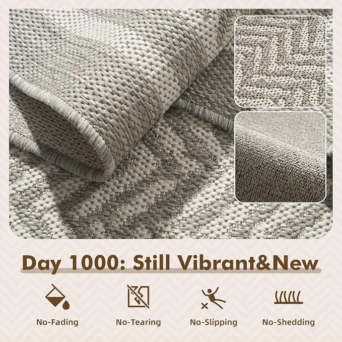 MontVoo-3x5 Outdoor Rug Porch Entryway Rug-Polypropylene Indoor Outdoor Rugs for Entryway Kitchen Balcony Patio, Textured Weave, Durable, Fade-Resistant, Non-Shedding, Boho Geometric Neutral Grey
