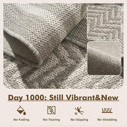 MontVoo-3x5 Outdoor Rug Porch Entryway Rug-Polypropylene Indoor Outdoor Rugs for Entryway Kitchen Balcony Patio, Textured Weave, Durable, Fade-Resistant, Non-Shedding, Boho Geometric Neutral Grey