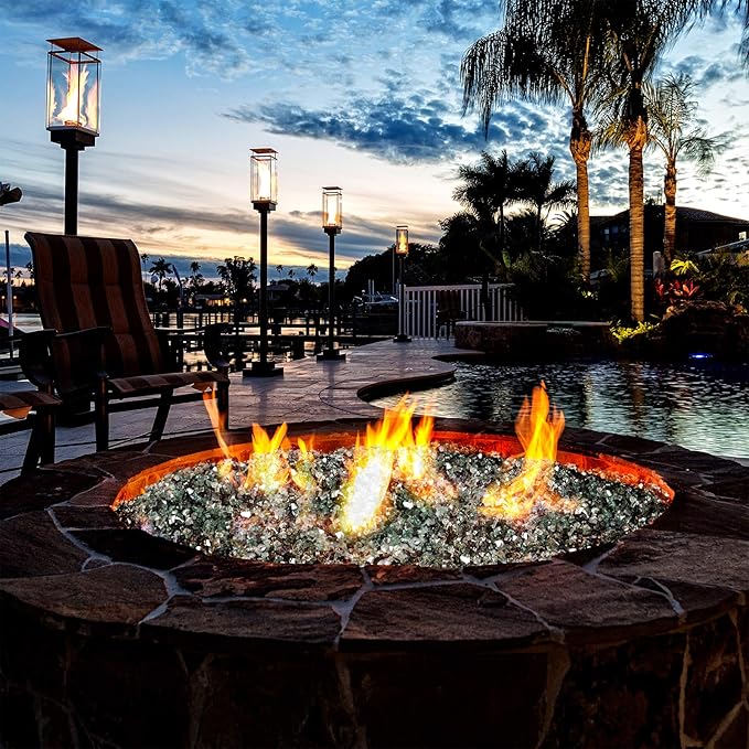Mr. Fireglass 10 Pounds Blended Reflective Fire Glass, 1/2 Inch Fire Pit Glass for Propane Firepit Fireplace and Landscaping, Glass Rocks for Outdoor & Indoor Use, Light Green, Onyx Black, Platinum