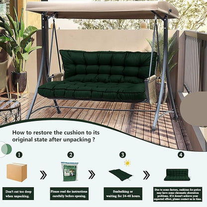 2/3 Seater Swing Replacement Cushion, Waterproof Porch Swing Cushions with Backrest, Thickened Bench Cushions for Outdoor Furniture, for Outdoor Patio Swing (Dark Green, 70.8 * 40in)