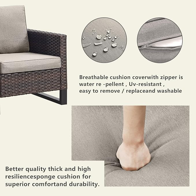 Rilyson Wicker Outdoor Patio Chairs Set of 2-2 Piece Rattan Chairs with Waterproof Wicker,Comfortable Cushions and Sturdy Metal Frame for Outside Porch Deck Backyard(Brown/Grey)