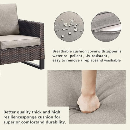 Rilyson Wicker Outdoor Patio Chairs Set of 2-2 Piece Rattan Chairs with Waterproof Wicker,Comfortable Cushions and Sturdy Metal Frame for Outside Porch Deck Backyard(Brown/Grey)