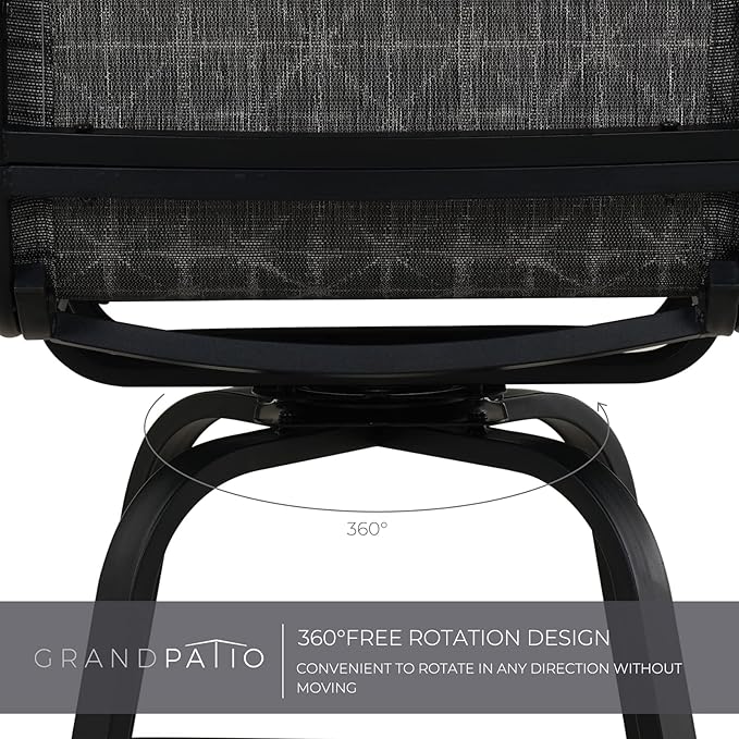 Grand patio Counter Height Outdoor Swivel Bar Stools Set of 2, Patio Bar Chairs with Arms Backs for Porch Balcony, Poolside, Deck (Black&Grey Plaid, 2PC)