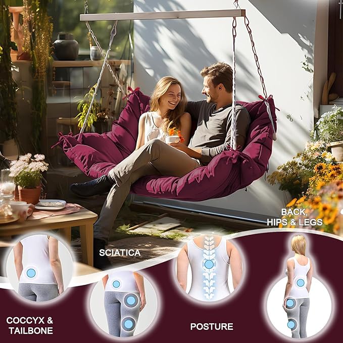 Outdoor Swing Cushions 3 Seater Waterproof, Replacement Bench Cushions for Outdoor Patio Furniture with Backrest, Porch Swing Cushion with Ties for Lawn and Garden (Wine red, 40x40in)
