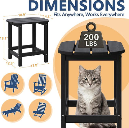 Outdoor Adirondack Side Table for Patio Porch Pool, 18" HDPE Weather Resistant End Table for Backyard and Indoor Use, Easy Maintenance & Indoor Outdoor Durable Construction(Black)