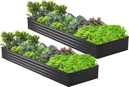 2PCS 12x3x1ft Galvanized Raised Garden Bed,Outdoor Planter Box Metal Patio Kit Planting Bed for Vegetables Flowers Herb,Black