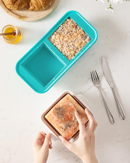 MALACASA Baking Dishes for Oven, Small Ceramic Baking Dishes with Silicone Lids for Individual Portions 5.5" x 5.5" Square Casserole Dishes Set of 2 Oven Microwave, and Air Fryer Safe, White